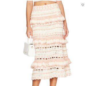Zimmermann Clover tiered crocheted cotton midi skirt in Pink